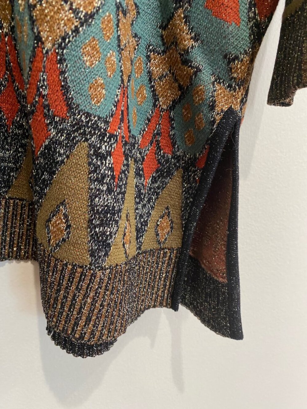Peruvian Connection Dauphine Open Longline Cardigan Metallic Floral Medallion XL - Picture 9 of 13